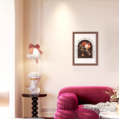 Pantalla de flor de vidrio decorada con lazo romántico tradicional francés, lámpara colgante de 1 luz para comedor 