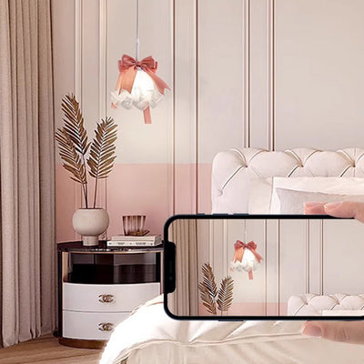 Pantalla de flor de vidrio decorada con lazo romántico tradicional francés, lámpara colgante de 1 luz para comedor 