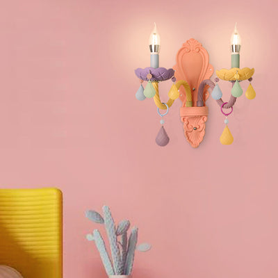 Zeitgenössische kreative Macaron-farbene Kerzenhalter Aluminium Glas 1/2-Licht Wandleuchte für Schlafzimmer 