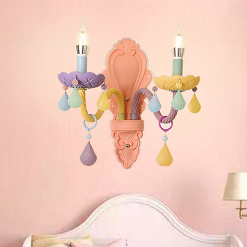 Zeitgenössische kreative Macaron-farbene Kerzenhalter Aluminium Glas 1/2-Licht Wandleuchte für Schlafzimmer 
