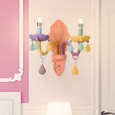 Zeitgenössische kreative Macaron-farbene Kerzenhalter Aluminium Glas 1/2-Licht Wandleuchte für Schlafzimmer 