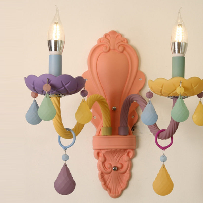 Zeitgenössische kreative Macaron-farbene Kerzenhalter Aluminium Glas 1/2-Licht Wandleuchte für Schlafzimmer 