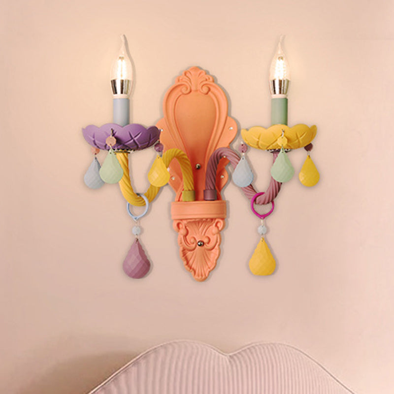 Zeitgenössische kreative Macaron-farbene Kerzenhalter Aluminium Glas 1/2-Licht Wandleuchte für Schlafzimmer 