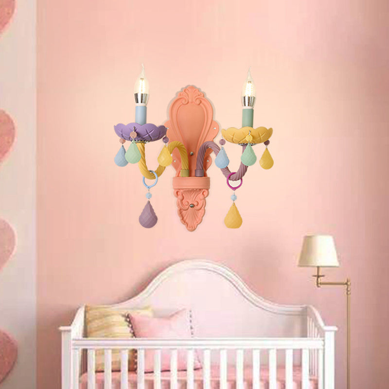 Zeitgenössische kreative Macaron-farbene Kerzenhalter Aluminium Glas 1/2-Licht Wandleuchte für Schlafzimmer 