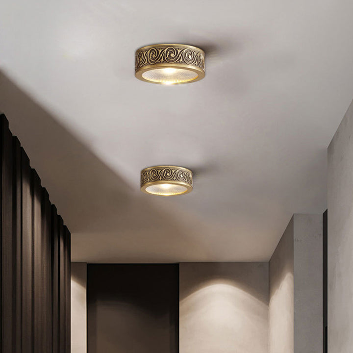 Moderne Luxus Ultra Dünne Geschnitzte Messing Runde Röhre LED Strahler Deckenleuchte Für Schlafzimmer 
