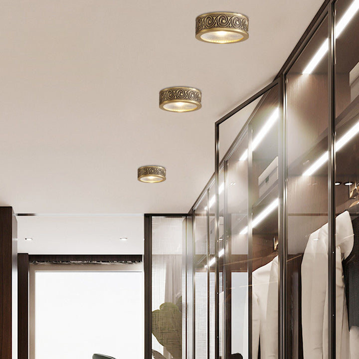 Moderne Luxus Ultra Dünne Geschnitzte Messing Runde Röhre LED Strahler Deckenleuchte Für Schlafzimmer 