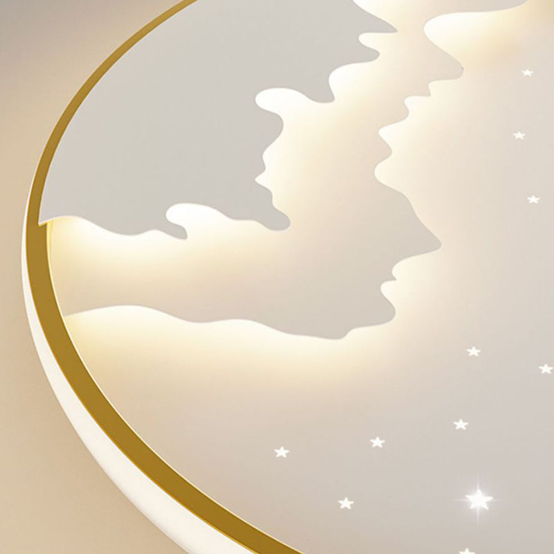 Plafonnier LED rond en acrylique fer météore lune créative contemporaine pour chambre 