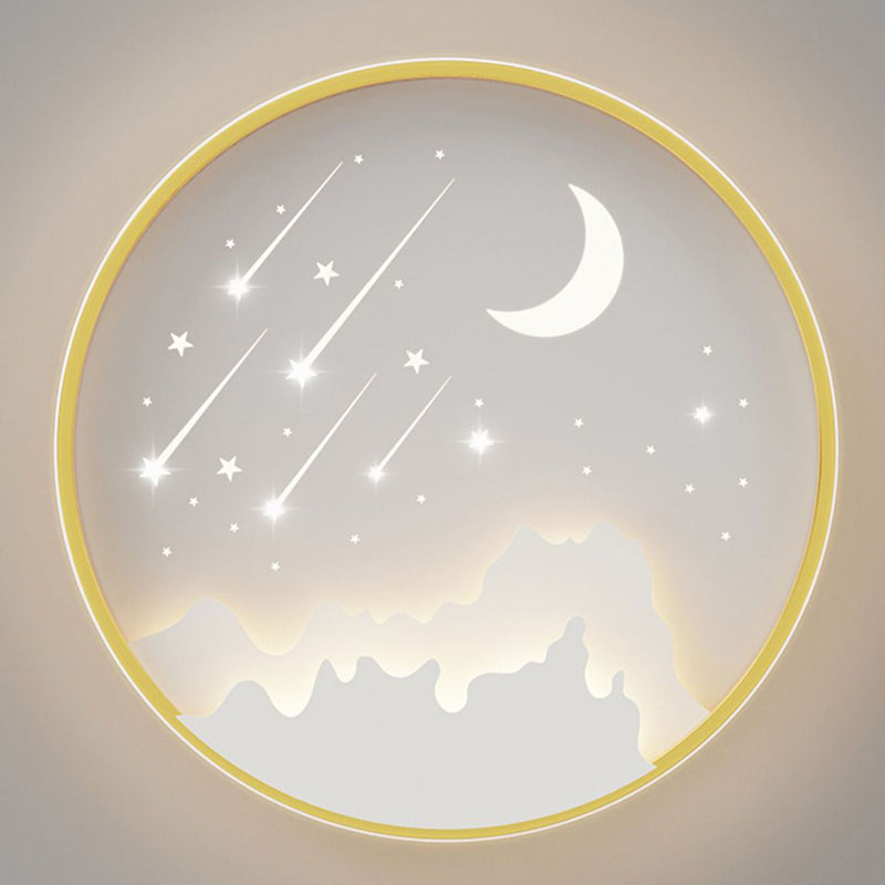 Plafonnier LED rond en acrylique fer météore lune créative contemporaine pour chambre 