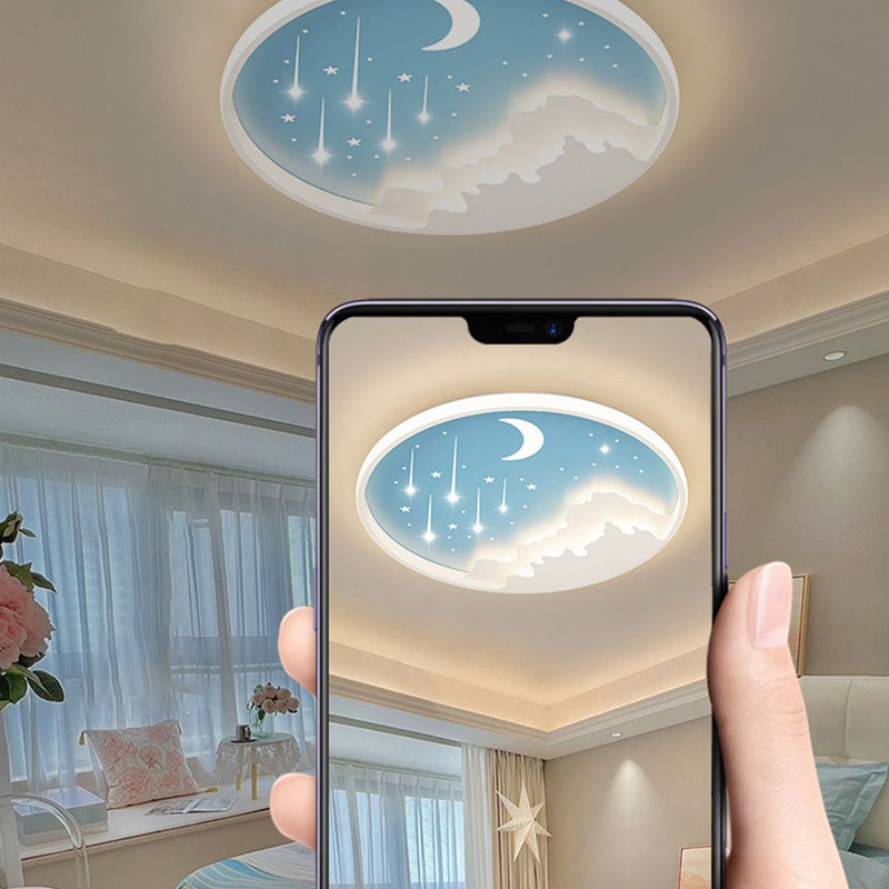 Plafonnier LED rond en acrylique fer météore lune créative contemporaine pour chambre 