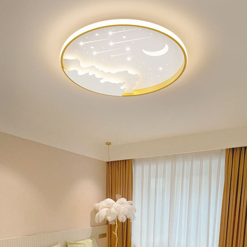 Plafonnier LED rond en acrylique fer météore lune créative contemporaine pour chambre 