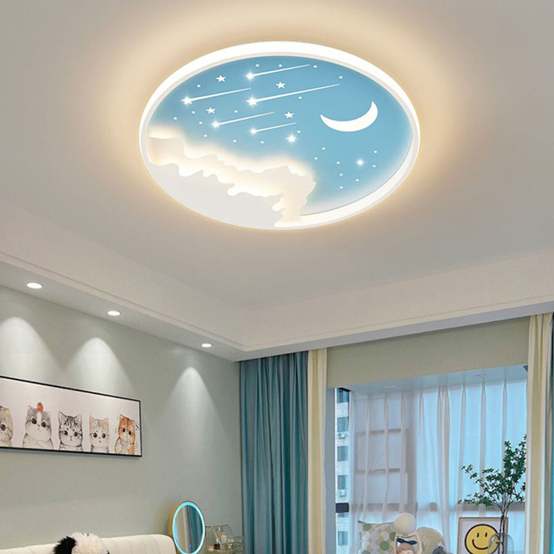 Plafonnier LED rond en acrylique fer météore lune créative contemporaine pour chambre 