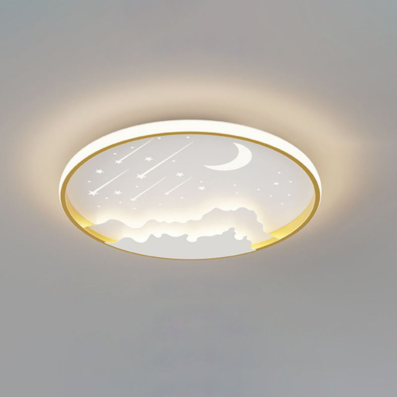 Plafonnier LED rond en acrylique fer météore lune créative contemporaine pour chambre 
