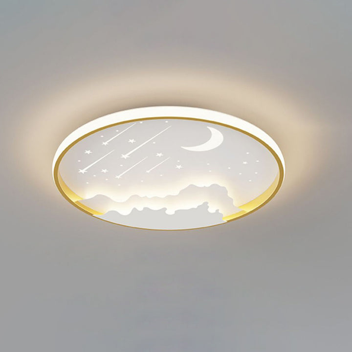 Plafonnier LED rond en acrylique fer météore lune créative contemporaine pour chambre 