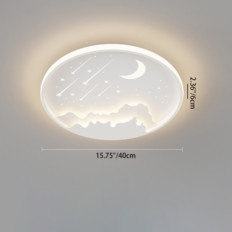 Plafonnier LED rond en acrylique fer météore lune créative contemporaine pour chambre 