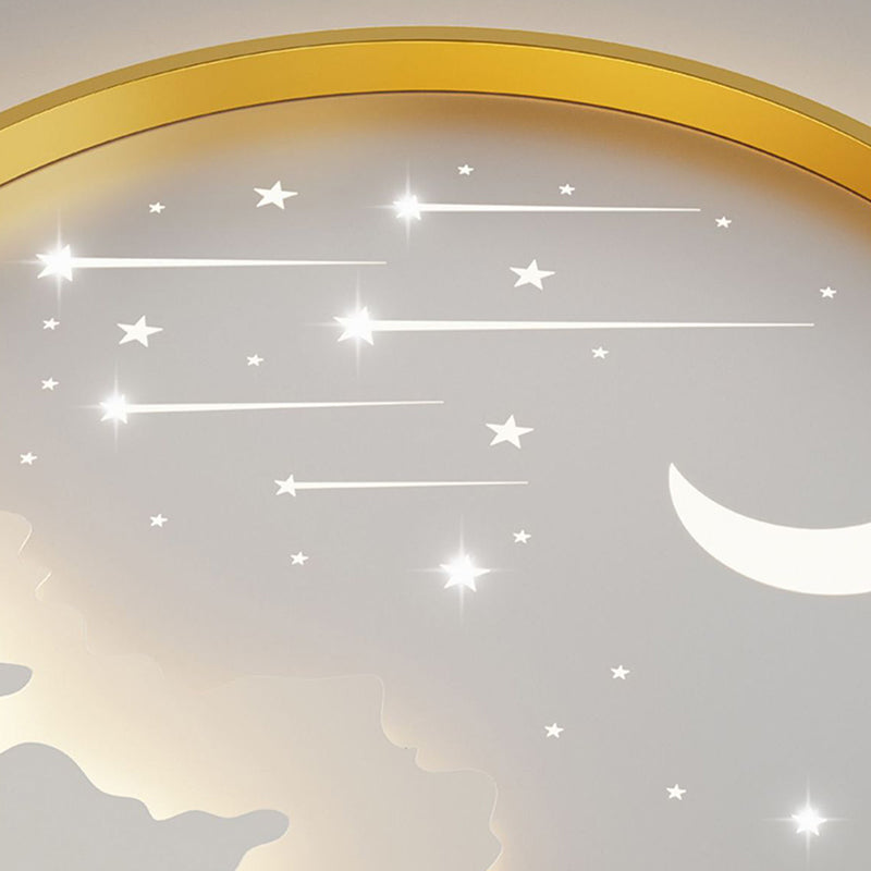 Plafonnier LED rond en acrylique fer météore lune créative contemporaine pour chambre 