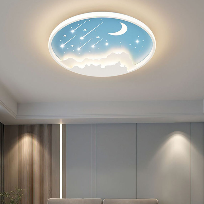 Plafonnier LED rond en acrylique fer météore lune créative contemporaine pour chambre 
