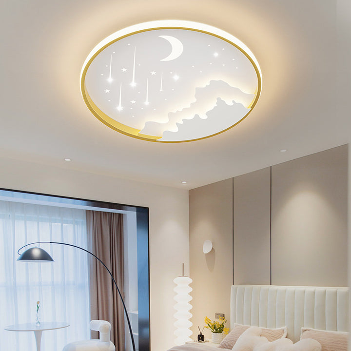 Plafonnier LED rond en acrylique fer météore lune créative contemporaine pour chambre 