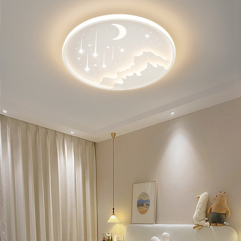 Plafonnier LED rond en acrylique fer météore lune créative contemporaine pour chambre 