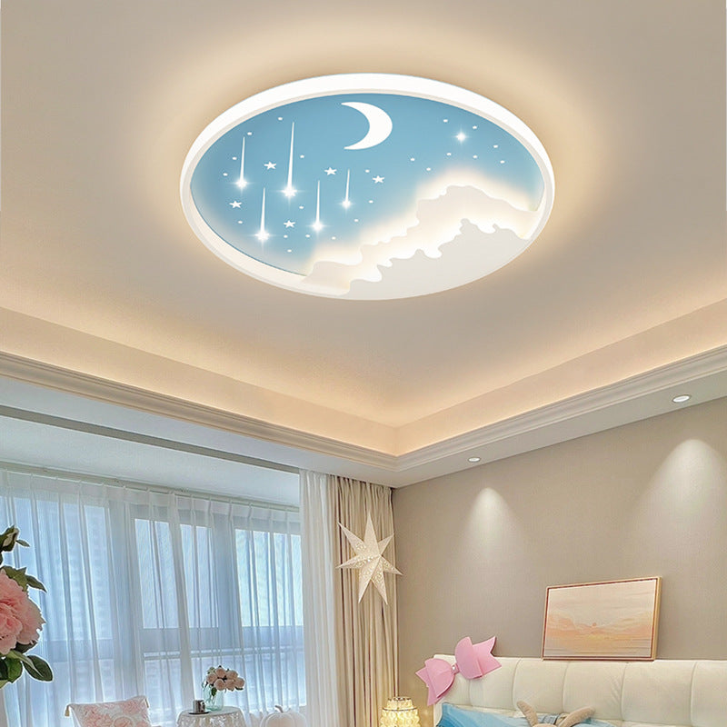 Plafonnier LED rond en acrylique fer météore lune créative contemporaine pour chambre 