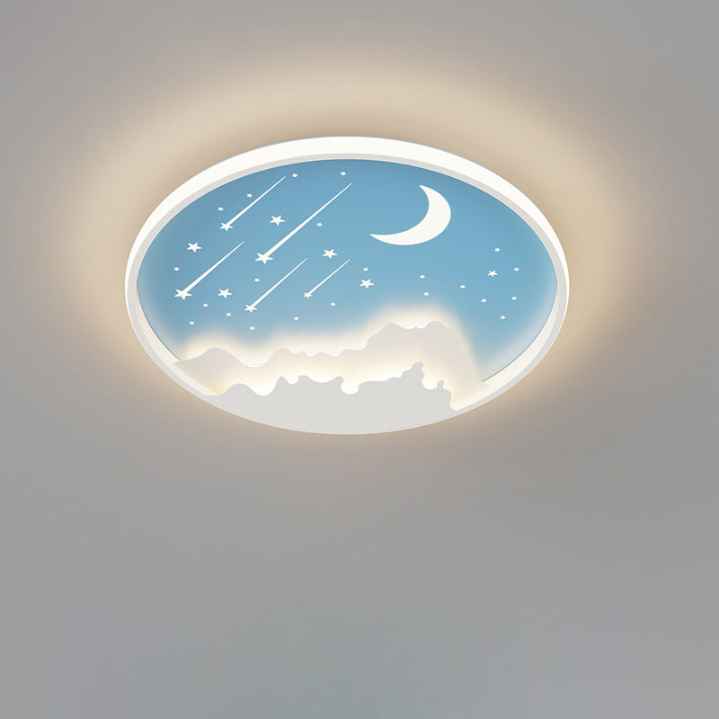 現代創造的な月流星鉄アクリルラウンドLEDフラッシュマウント天井ライト（寝室用） 