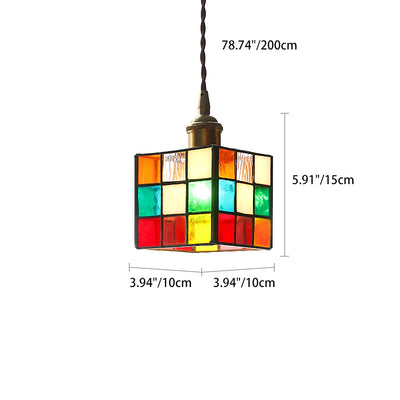 Traditionelle Tiffany-Buntglas-Dreieck-Rubik's-Würfel-Messing-1-Licht-Pendelleuchte für das Esszimmer 