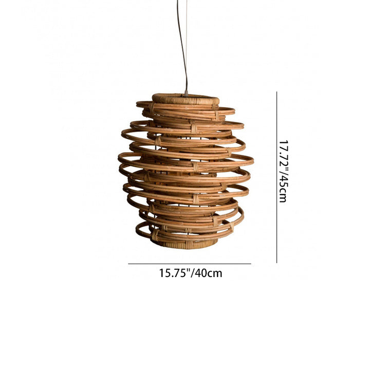 Traditionelle rustikale verschlungene Rattan-Weberei runder Ring 1-Licht Pendelleuchte für Wohnzimmer 