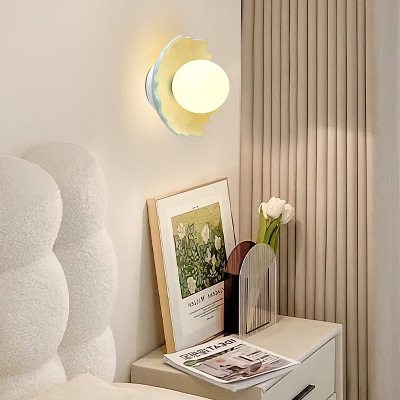 Traditional French Resin Flower PE Ball Shade 1-Light Semi-Flush Mount Ceiling Light For Living Room
