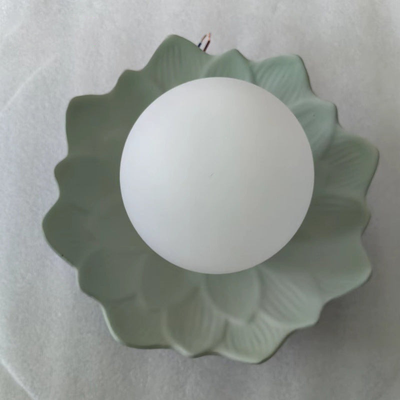 Traditional French Resin Flower PE Ball Shade 1-Light Semi-Flush Mount Ceiling Light For Living Room