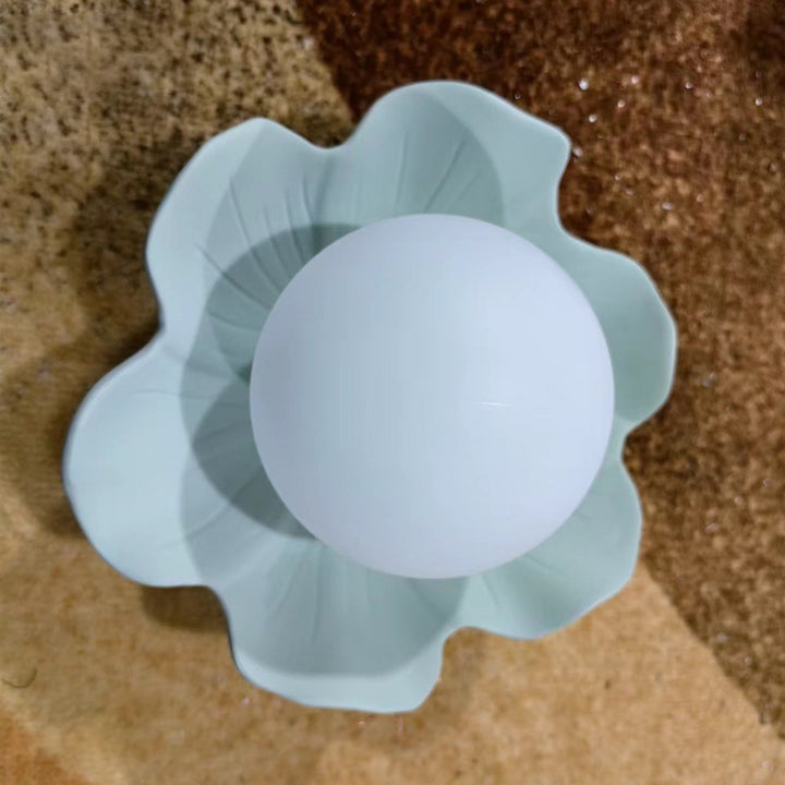 Traditional French Resin Flower PE Ball Shade 1-Light Semi-Flush Mount Ceiling Light For Living Room