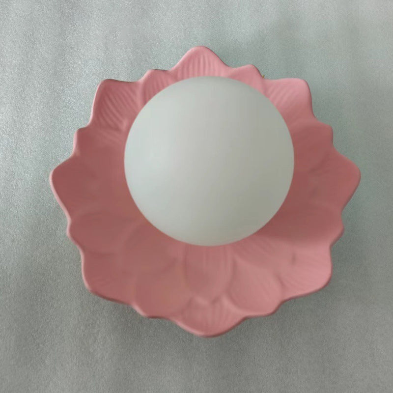 Traditionelle französische Harzblume PE Kugelschirm 1-Licht Semi-Flush Deckenleuchte für Wohnzimmer 