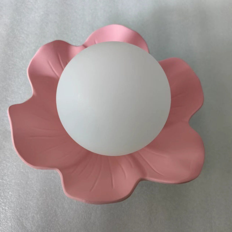 Traditionelle französische Harzblume PE Kugelschirm 1-Licht Semi-Flush Deckenleuchte für Wohnzimmer 