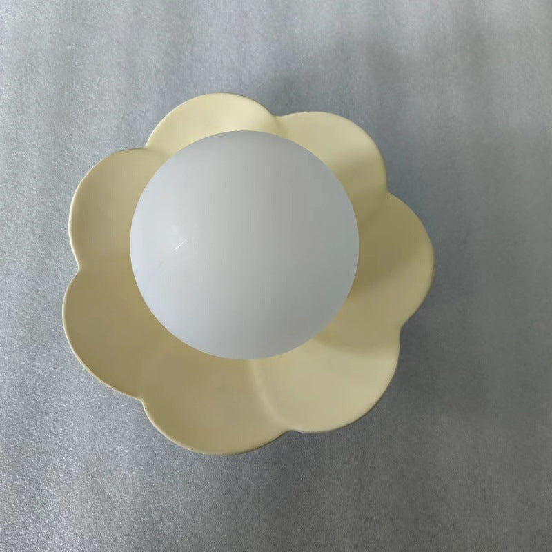 Traditionelle französische Harzblume PE Kugelschirm 1-Licht Semi-Flush Deckenleuchte für Wohnzimmer 
