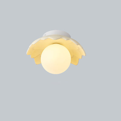 Traditionelle französische Harzblume PE Kugelschirm 1-Licht Semi-Flush Deckenleuchte für Wohnzimmer 