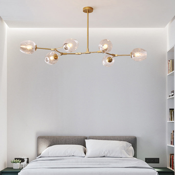 Lustre contemporain de style mi-siècle avec abat-jour en verre et branches en fer à 6/7 lumières pour salon 
