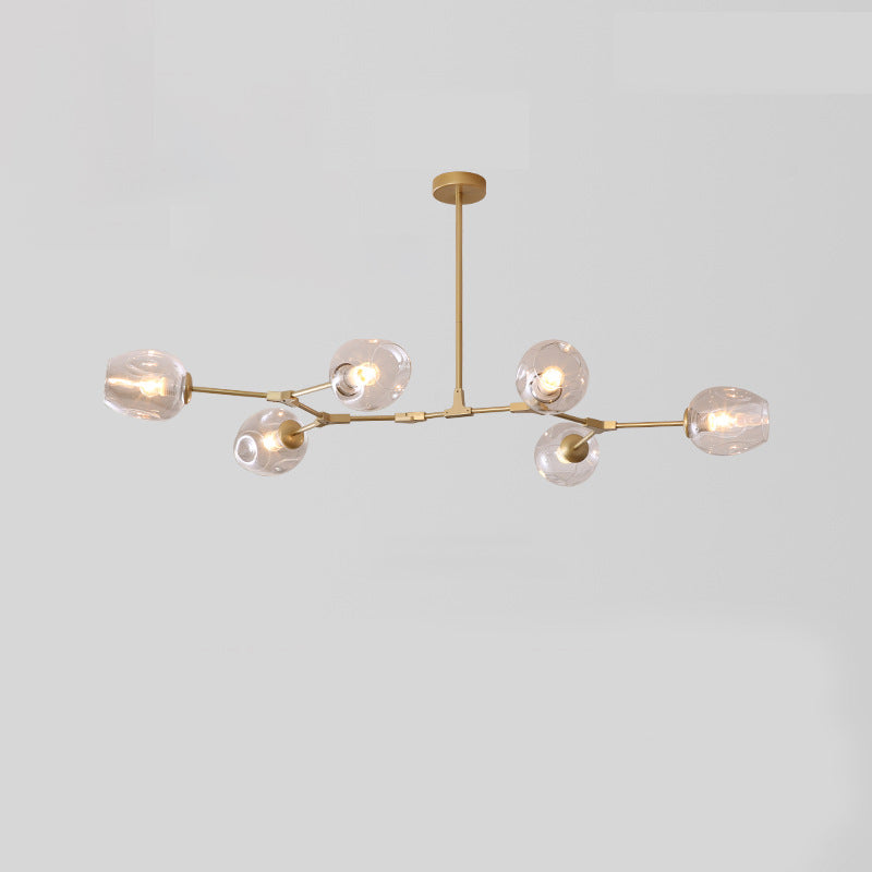 Zeitgenössische Mid-Century Eisenast Glasbecher Schirm 6/7-Licht Kronleuchter für Wohnzimmer 