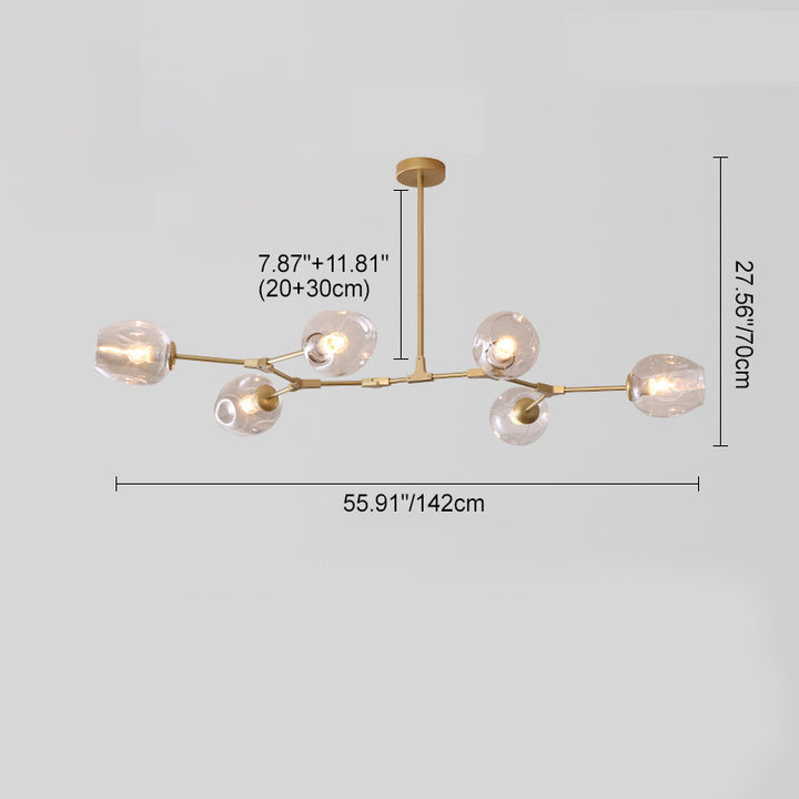 Lustre contemporain de style mi-siècle avec abat-jour en verre et branches en fer à 6/7 lumières pour salon 