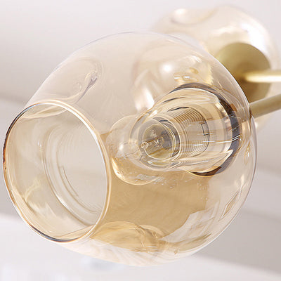 Zeitgenössische Mid-Century Eisenast Glasbecher Schirm 6/7-Licht Kronleuchter für Wohnzimmer 