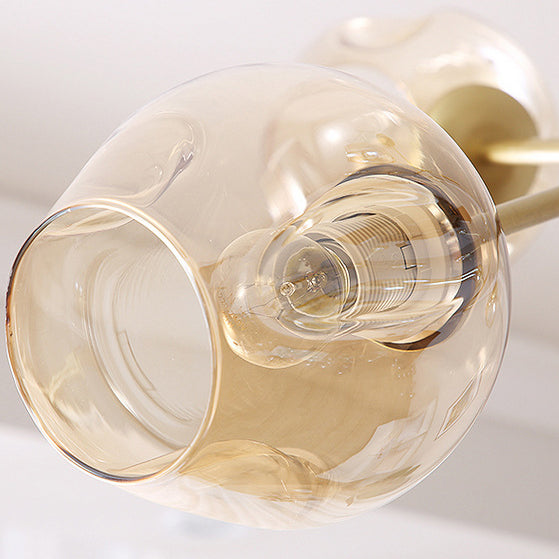 Zeitgenössische Mid-Century Eisenast Glasbecher Schirm 6/7-Licht Kronleuchter für Wohnzimmer 