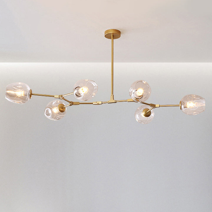 Lustre contemporain de style mi-siècle avec abat-jour en verre et branches en fer à 6/7 lumières pour salon 