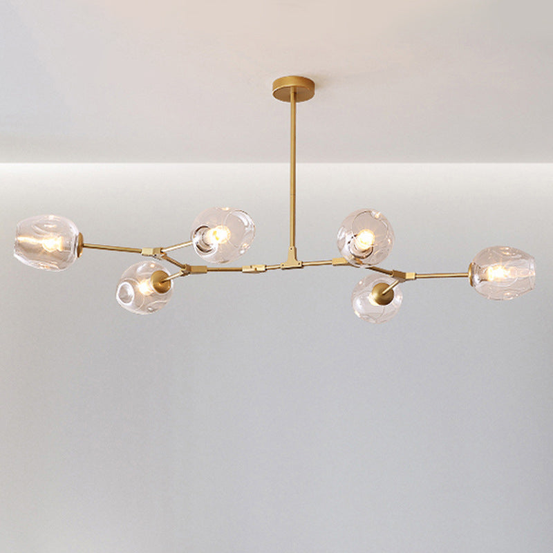 Zeitgenössische Mid-Century Eisenast Glasbecher Schirm 6/7-Licht Kronleuchter für Wohnzimmer 