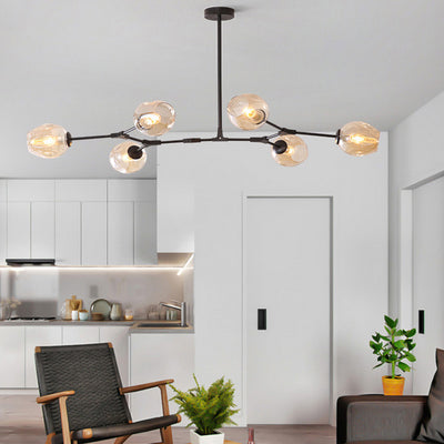 Zeitgenössische Mid-Century Eisenast Glasbecher Schirm 6/7-Licht Kronleuchter für Wohnzimmer 
