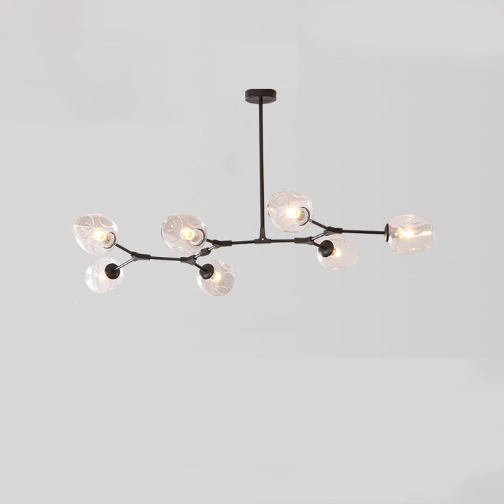 Lustre contemporain de style mi-siècle avec abat-jour en verre et branches en fer à 6/7 lumières pour salon 