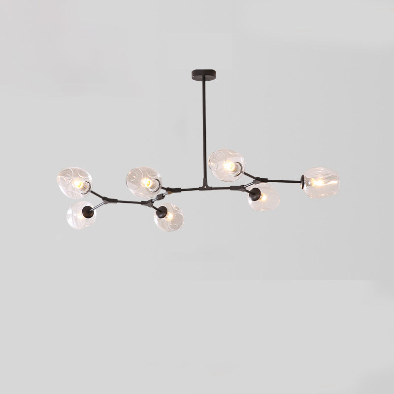 Zeitgenössische Mid-Century Eisenast Glasbecher Schirm 6/7-Licht Kronleuchter für Wohnzimmer 