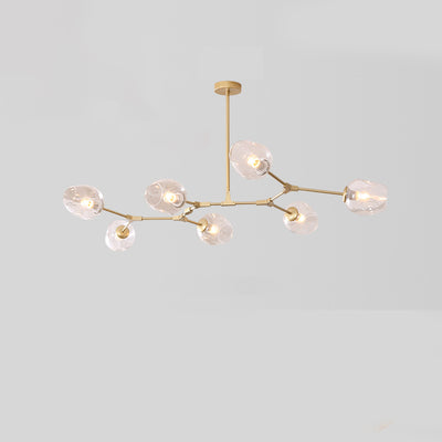 Zeitgenössische Mid-Century Eisenast Glasbecher Schirm 6/7-Licht Kronleuchter für Wohnzimmer 