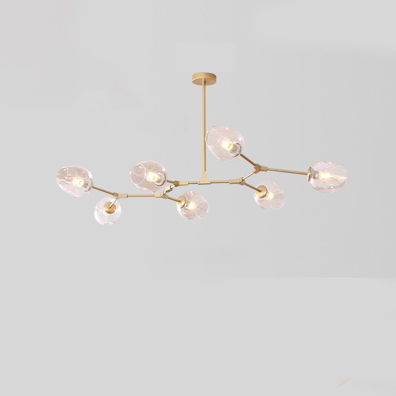 Zeitgenössische Mid-Century Eisenast Glasbecher Schirm 6/7-Licht Kronleuchter für Wohnzimmer 