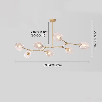 Zeitgenössische Mid-Century Eisenast Glasbecher Schirm 6/7-Licht Kronleuchter für Wohnzimmer 