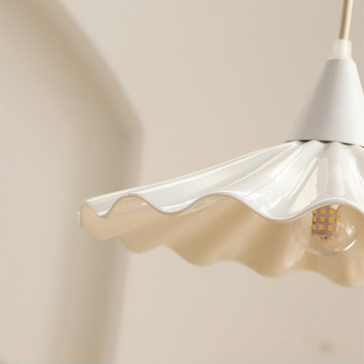 Traditional French Iron Ceramic Pleated Umbrella Shade 1-Light Pendant Light For Living Room
