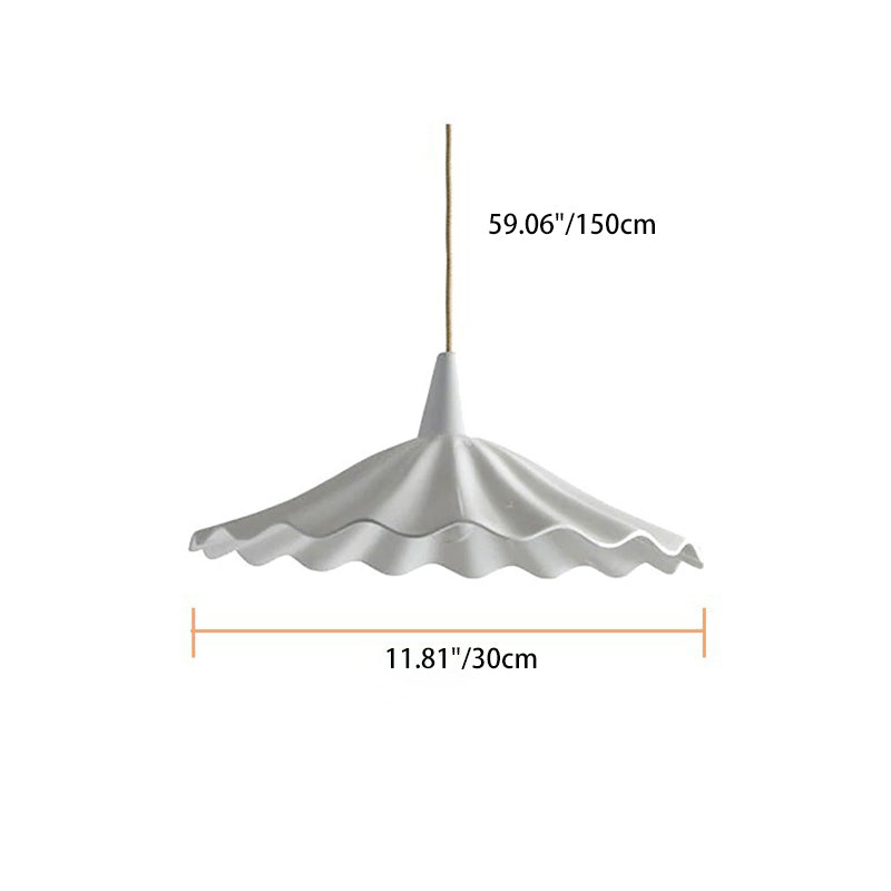 Traditional French Iron Ceramic Pleated Umbrella Shade 1-Light Pendant Light For Living Room