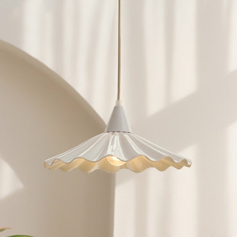 Traditional French Iron Ceramic Pleated Umbrella Shade 1-Light Pendant Light For Living Room
