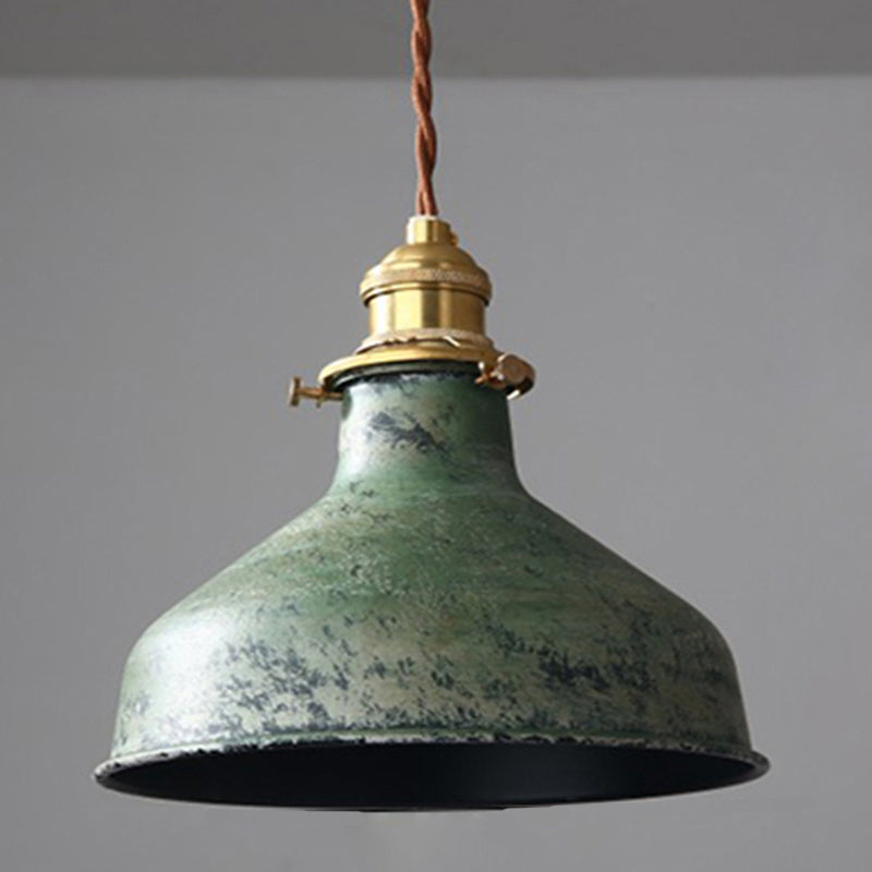 Suspension 1 lumière en laiton avec abat-jour en fer moderne shabby vieilli pour salon 